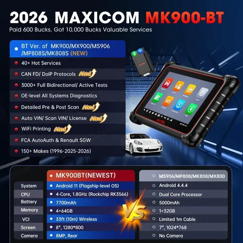 Miniatura 2 de Autel Escáner MaxiCOM MK900BT, 2026 MK900-BT Herramienta de escaneo de diagnóstico bidireccional, 2.0 BT Ver. de MK900 MX900, 8 pulgadas hasta