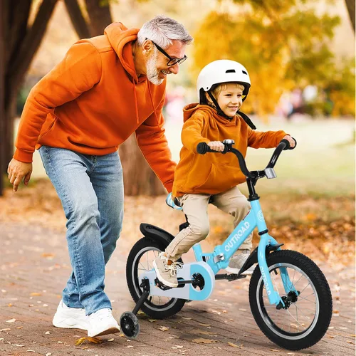 Miniatura 7 de Betterland Bicicleta plegable para niños, bicicleta para niños de 14/16/18 pulgadas con ruedas de entrenamiento y frenos de mano duales, bicicleta