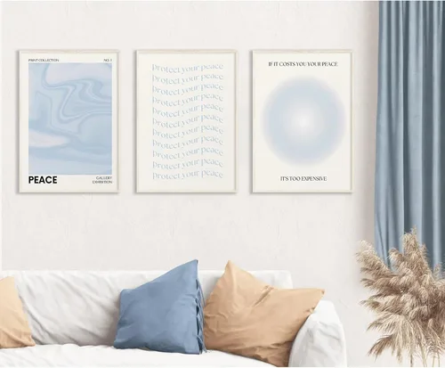 Miniatura 4 de Arte de Pared Decorativo de Aura Azul Estética Retro Arte de Pared en Lienzo Imágenes Abstractas Pastel Impresiones Póster Espiritual de Degradado