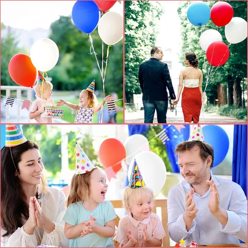 Miniatura 7 de TecUnite 100 globos de látex rojo, blanco y azul, globos patrióticos de 6.6 pulgadas para el 4 de julio, aniversario del 250 aniversario, Día