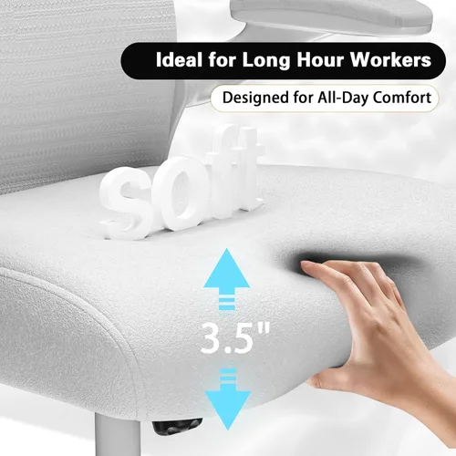 Miniatura 6 de Silla de oficina ergonómica para aliviar el dolor de espalda y cuello, asiento de espuma virgen, reposacabezas lumbar y 3D ajustable 2D, inclinación
