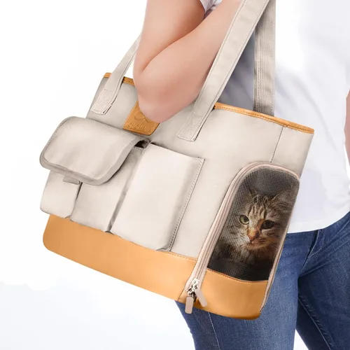 Miniatura 9 de Transportador de Gatos, Transportador de Perros, Transportador de Mascotas, Bolso de Perro de Cuero PU Premium Impermeable Plegable de Tela Oxford