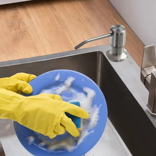 Miniatura 7 de Dispensador de jabón para fregadero de cocina, dispensador de jabón integrado con botella de 17 onzas, repuesto del dispensador de jabón para Níquel