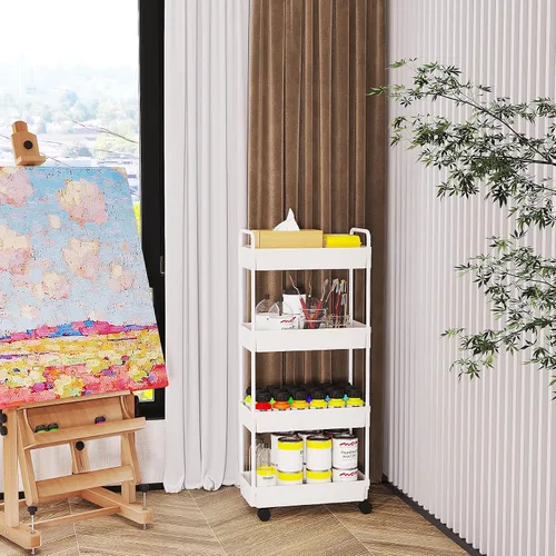 Miniatura 6 de Buzowruil Carrito de almacenamiento rodante de 3 niveles, organizador de estantería móvil, carrito utilitario con ruedas para cocina, baño, Negro
