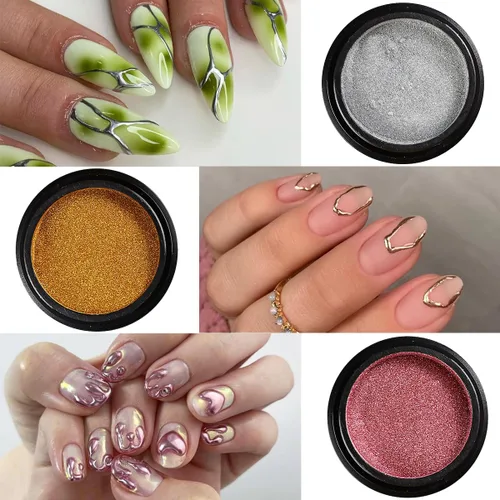 Miniatura 4 de Juego de polvos de uñas cromados, 14 colores, rosa, azul, plateado, efecto metálico, polvo de espejo para uñas con pinceles, pigmento holográfico