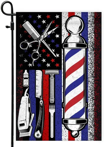 Bandera de peluquero orgulloso para peluquero y estilista (12 x 18 pulgadas), bandera de jardín de Estados Unidos de alta calidad, banderas