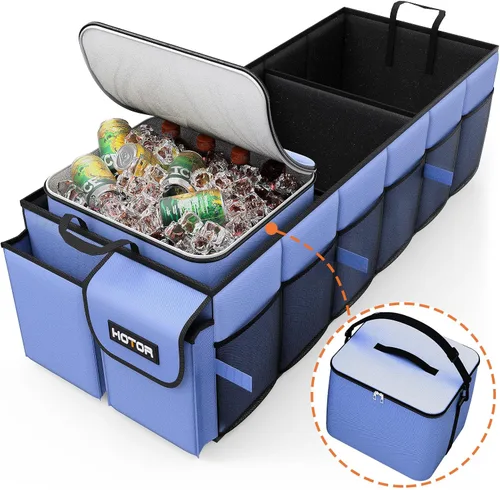 Miniatura 10 de HOTOR Organizador de maletero para coche y SUV, organizador de automóvil resistente con enfriador extraíble, organizador de maletero plegable grande
