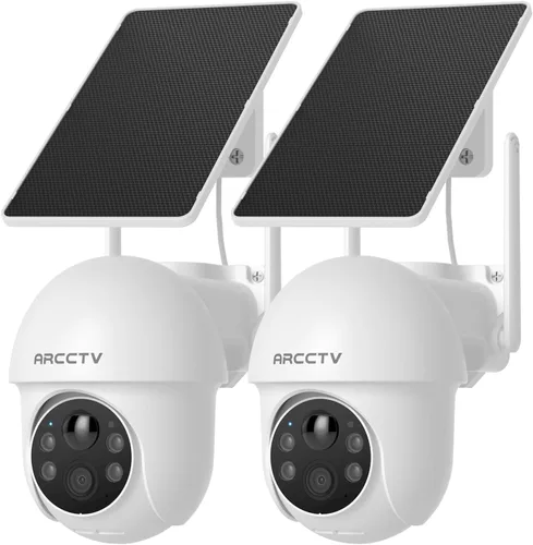 ARCCTV Cámaras de seguridad solar inalámbricas para exteriores, cámara de 4MP con vista de 360° alimentada por batería para exteriores, visión