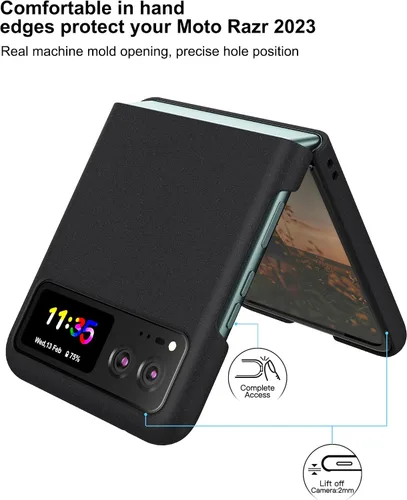 Miniatura 2 de Funda delgada para Moto Razr 2023, parte trasera de policarbonato duro, sensación esmerilada, soporte de carga inalámbrica, ligera, a prueba de Negro