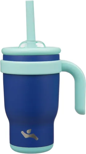 Miniatura 11 de Konokyo Vaso de 14 onzas con asa lateral, botella de agua aislada con popote y tapa 2 en 1, taza de acero inoxidable, taza de café de viaje