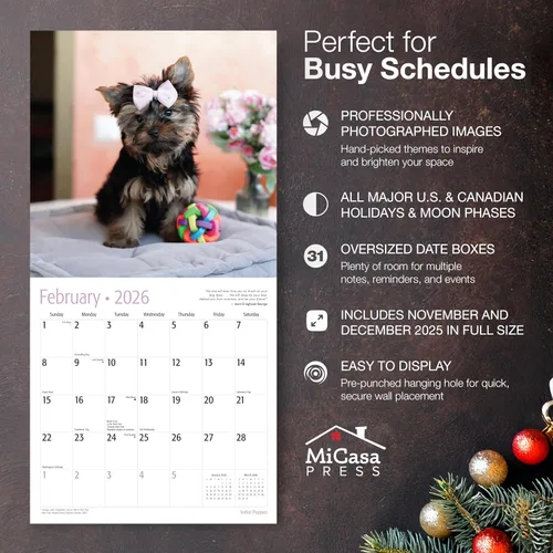 Miniatura 2 de MICASA PRESS Yorkie Puppies Yorkshire Terriers - Calendario de pared 2026 de 12 meses 12 x 24 pulgadas abierto Papel grueso y resistente