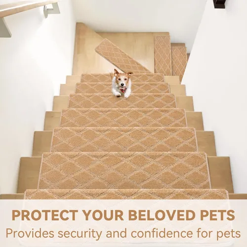 Miniatura 4 de Peldaños Bullnose Antideslizantes 9.5" x 30", 2 Piezas Peldaños de Alfombra para Escalones de Madera Interior con Protección de Bordes, Alfombras