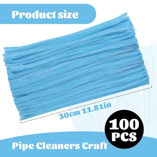 Miniatura 2 de Giwrmu 100 Piezas Limpiadores de Pipa Chenille Stem, Limpiadores de Pipa Azul Claro para Manualidades, Palos Difusos Suministros para Manualidades
