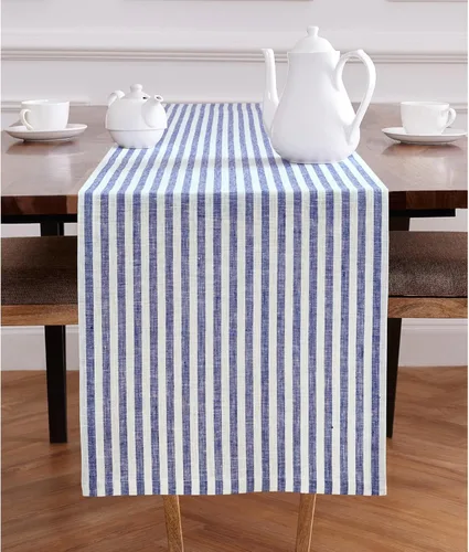 Miniatura 45 de Solino Home Camino de mesa de lino de 36 pulgadas – Amalfi Stripe 100% lino puro, camino de mesa azul marino y blanco, 14 x 36 pulgadas, ideal