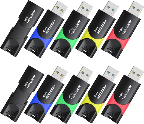 Unidad flash USB 3.0 KOOTION 10 Pack 16GB 16G Unidad flash USB 3.0 retráctil con indicador LED de alta velocidad para almacenamiento y transferencia
