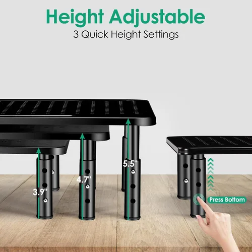 Miniatura 2 de La Jaco Elevadores de monitor para 2 monitores, soporte de monitor ajustable de 3 alturas con soporte para bolígrafo, elevador de monitor doble