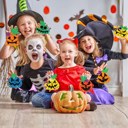 Miniatura 5 de Winlyn Juego de 63 juegos de manualidades de Halloween, manualidades de otoño, adornos de calabaza de madera, decoraciones de decoración