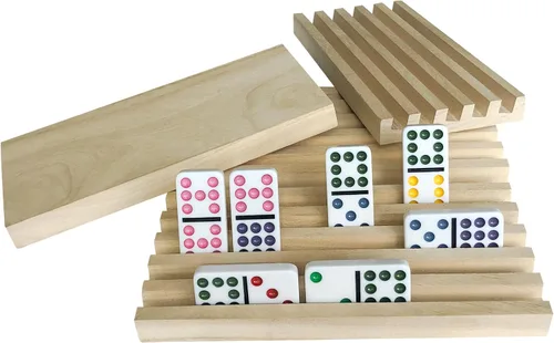 Miniatura 2 de Yuanhe Domino - Juego de 4 soportes de madera para azulejos mexicanos de tren rummy