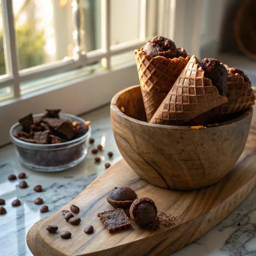 Miniatura 4 de Muddy Bites - Chocolate Oscuro - Bocados de Cono de Waffle Rellenos Tamaño Bocado para Aperitivo o Postre Hechos con Azúcar de Caña, Kosher