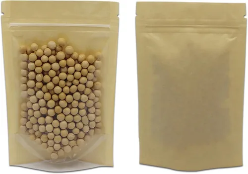 PABCK 50 Piezas Bolsas de Papel Kraft Marrón con Frente Transparente de Pie Herméticas 3.9x5.9 pulgadas para Almacenamiento de Alimentos con