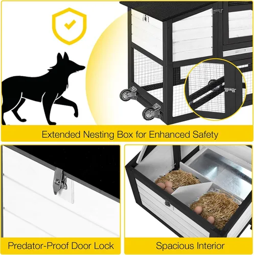 Miniatura 3 de Gallinero para 2-4 pollos expandible casa de pollo móvil para exteriores con ruedas, bandeja extraíble sin fugas, caja de anidación para gallinero