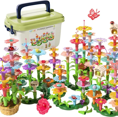 Miniatura 9 de TEMI - Juguetes para bebés, regalos de cumpleaños para niñas y niños de 3, 4, 5, 6, 7 años, 91 piezas de juguete de construcción de jardín de flores