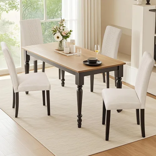 Miniatura 7 de VECELO Juego de 2 sillas de comedor, patas de madera tapizadas de tela con respaldo alto para cocina, sala de estar, color beige