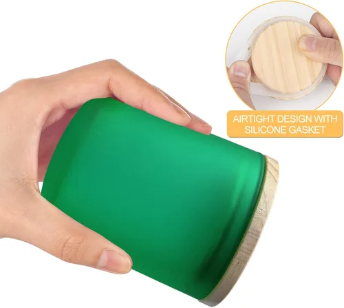Miniatura 2 de SHOWIN Tarros gruesos para hacer velas, 12 unidades, tarros vacíos de 7 onzas con tapas de madera para hacer velas, contenedor de muestra, verde