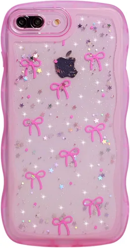 Miniatura 130 de Qokey Funda para iPhone 12 Pro Max de 6.7 pulgadas, diseño de onda rizada, borde transparente, brillante con purpurina, estrella brillante, bonita