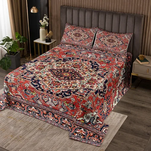Miniatura 5 de Erosebridal Colcha King, Colcha Exótica Bohemia, Cobertor de Encaje Bohemio Tribal Floral Rojo Amarillo Azul Degradado Retro, Acolchado Egipcio