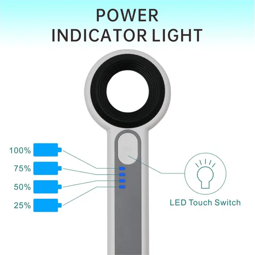 Miniatura 6 de Lupa de mano 60X con luces UV y LED, lupa con lente óptica de 1.181 in, control de luz táctil, indicador LED de batería, lupa recargable
