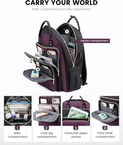 Miniatura 4 de LOVEVOOK Mochila para computadora portátil para mujer, mochila para trabajo de viaje, bolsa de computadora para enfermera, profesora, bolsa