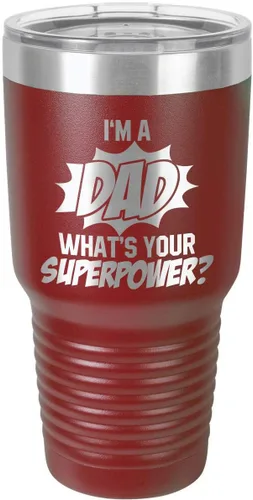 Miniatura 19 de IM A DAD WHATS YOUR SUPERPOWER Vaso de 30 onzas con pajita y tapa superior deslizante Taza de viaje grabada con láser Comparar con Yeti Rambler