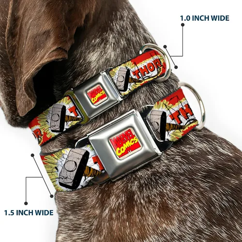 Miniatura 2 de Buckle-Down Collar de perro hebilla de cinturón de seguridad Thor Hammer rojo amarillo blanco 9 a 15 pulgadas 1.0 pulgadas de ancho, multicolor