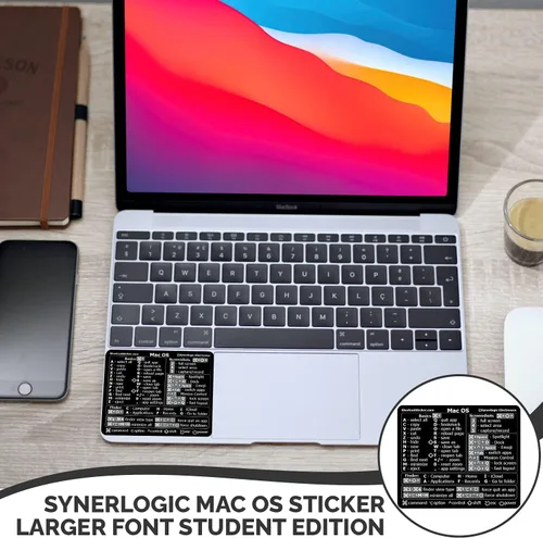 Miniatura 6 de Synerlogic 100 calcomanías (universal/neo/aire/pro) de teclado de referencia para Mac OS, vinilo laminado, para MacBook/iMac/Mini
