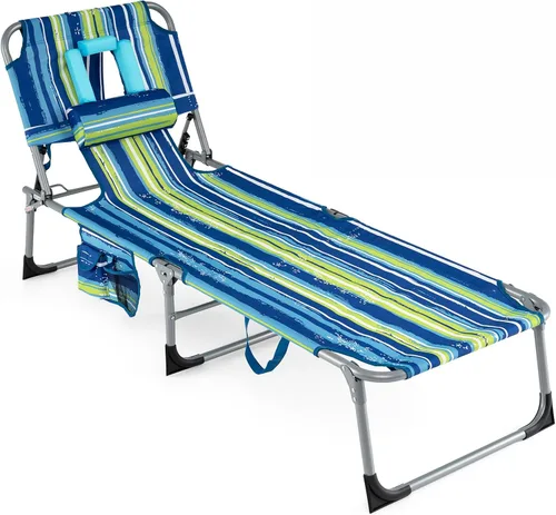 Miniatura 22 de COSTWAY Silla de salón plegable de playa, silla de bronceado con agujero para la cara, respaldo ajustable de 5 posiciones, almohada y bolsillo