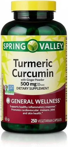 Suplemento de curcumina de cúrcuma con jengibre orgánico en polvo 500 mg, cápsulas tuméricas, 250 vegetarianos
