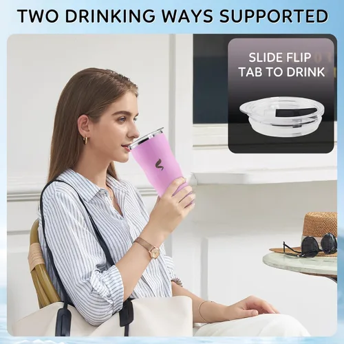 Miniatura 6 de Vaso aislado de 20 onzas con popote y tapa, taza de café de acero inoxidable, taza de viaje al vacío de doble pared, vaso de café helado a prueba