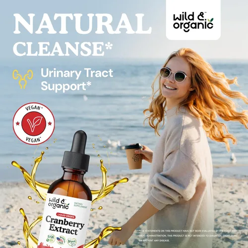 Miniatura 2 de Wild & Organic Gotas de suplemento de arándano, soporte del tracto urinario para mujeres y hombres, suplemento líquido de extracto de arándano puro