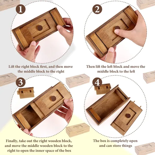 Miniatura 3 de Caja de rompecabezas de madera con compartimento oculto 3D, cajones mágicos, caja mágica secreta, caja de madera para rompecabezas, caja de 3 piezas