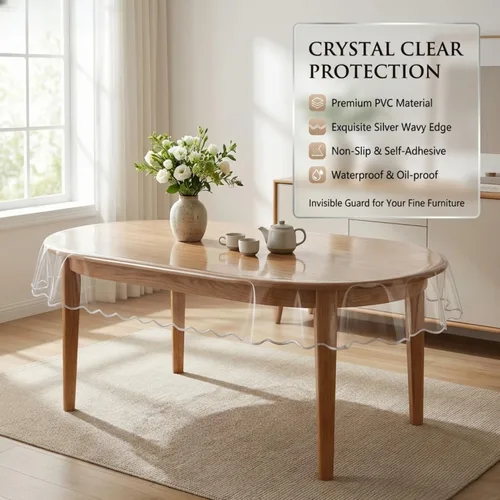 Miniatura 3 de Artisan Flair Protector de mesa ovalado transparente de 54 x 72 pulgadas, mantel de vinilo impermeable a prueba de aceite, mantel de plástico