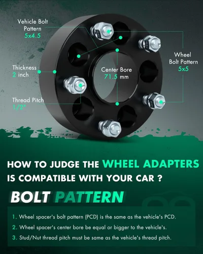 Miniatura 3 de SCITOO 4 adaptadores de rueda de 5 x 4.5 pulgadas, adaptadores espaciadores de rueda de 2 pulgadas con pernos de 1/2 pulgada para Dodge Nitro