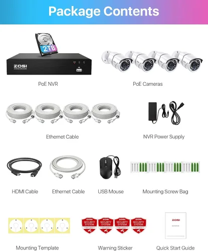 Miniatura 9 de ZOSI Sistema de cámara de seguridad PoE de 8 canales de 5 MP, NVR H.265+ de 8 canales de 5 MP con disco duro de 1 TB, 4 cámaras IP PoE