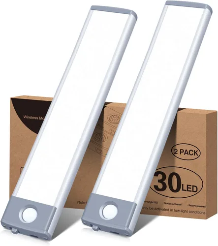 Paquete de 2 lámparas de 30 luces LED con sensor de movimiento, ultradelgadas, inalámbricas y recargables, funcionamiento a batería, para usar Blanco