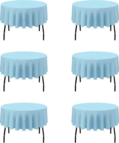 Miniatura 33 de BRILLMAX Paquete de 4 manteles redondos color azul rey de 132 pulgadas, tela de lino de poliéster lavable a granel, para bodas, recepciones, Azul