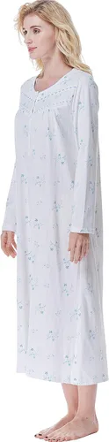 Miniatura 7 de Keyocean Elegantes camisones para mujer, suaves, 100% algodón, cómodos, ligeros, de manga larga, para mujeres mayores