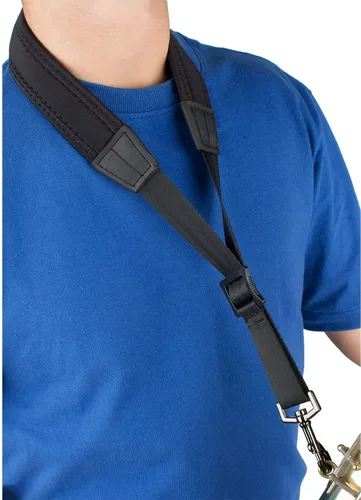 Pro Tec N310M - Correa de cuello acolchada de neopreno para saxofón con soporte abdominal de metal a presión, color negro