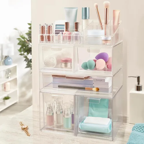 Miniatura 5 de STORi Audrey - Cajón organizador de plástico transparente apilable Organiza paletas de sombras de ojos, cosméticos y suministros de belleza en un