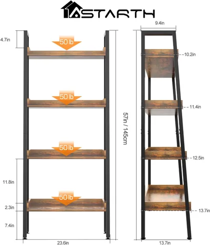 Miniatura 2 de ASTARTH Estantería de 4 niveles con estante abierto para almacenamiento, estante de escalera y estanterías para dormitorio, sala de estar, cocina