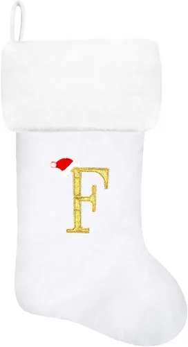 Miniatura 118 de Calcetines de Navidad bordados de 20 pulgadas con monograma, terciopelo negro con puño de felpa blanca supersuave, adornos clásicos para decoración